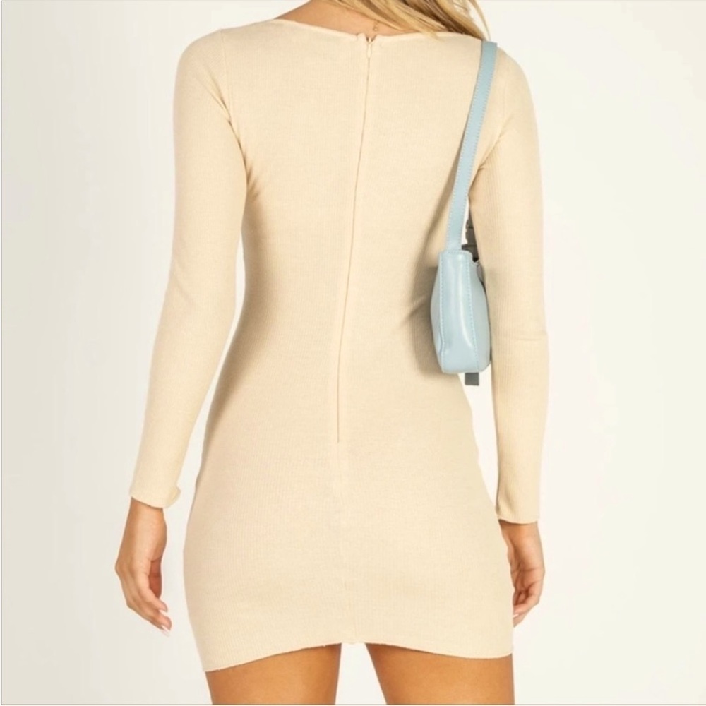 NEW Princess Polly Millie Micro Waffle Milk Maid Mini Dress in Beige Size XS - Picture 2 of 9